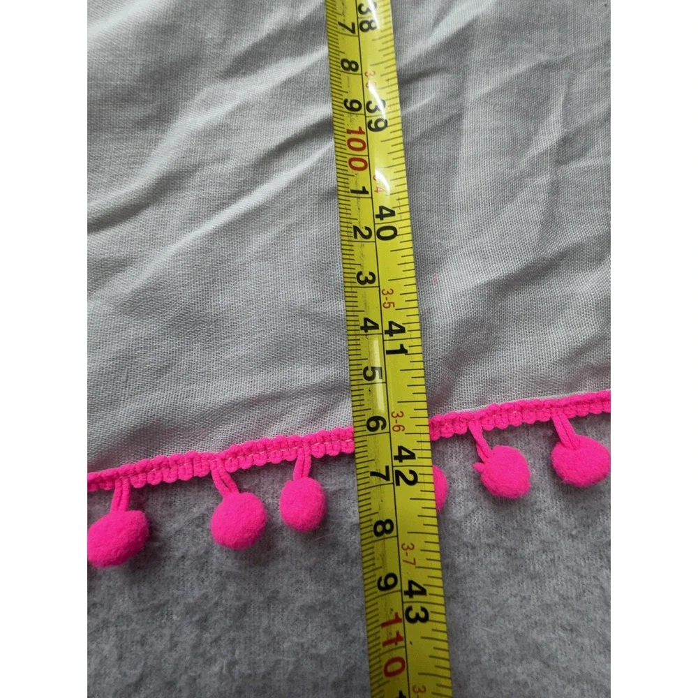 Hollister Scarf Womens One Size Gray Pink Pom Pom Fringe Square Wrap Boho